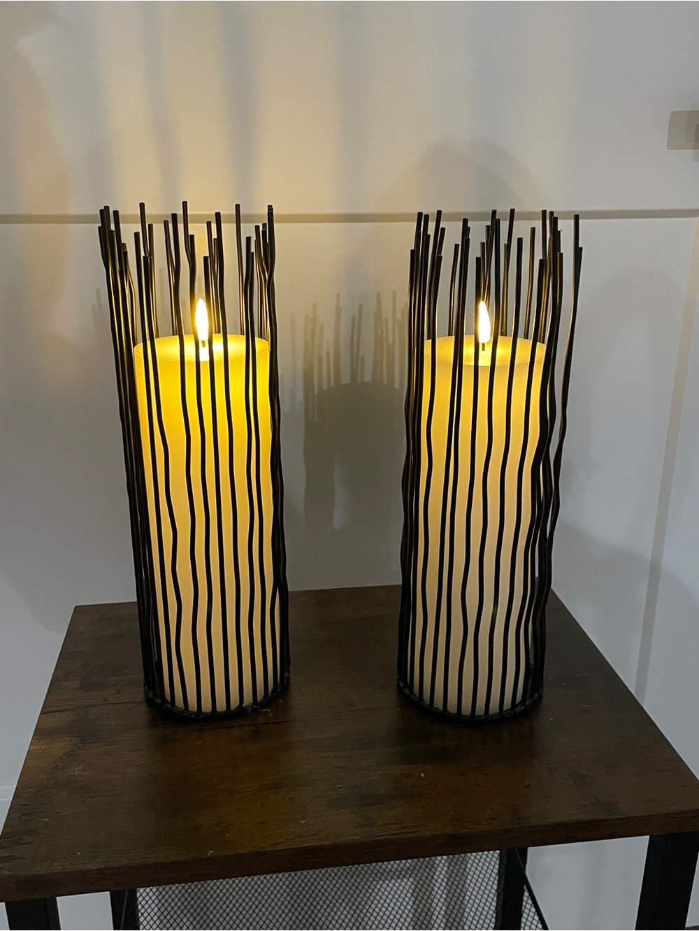 Modern Black Metal Candle Holders with Light-Up White Candles